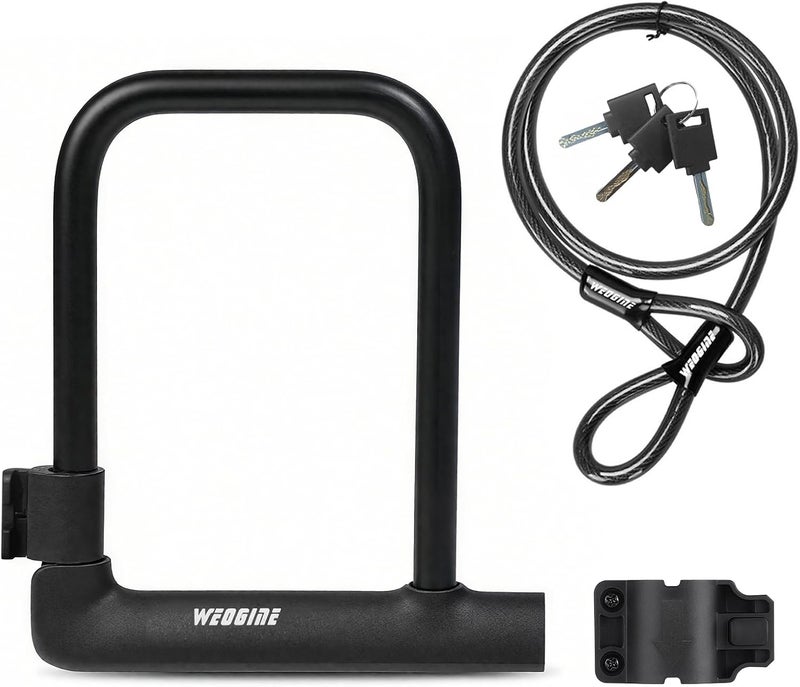 Weogine Bike U Lock with 4ft Security Cable 14mm Shackle, Bike Lock with 3 Keys and Mounting Bracket, Bicycle U-Locks Perfect for Road, Mountain, and Electric Bikes,Bicycle Lock - Image 1